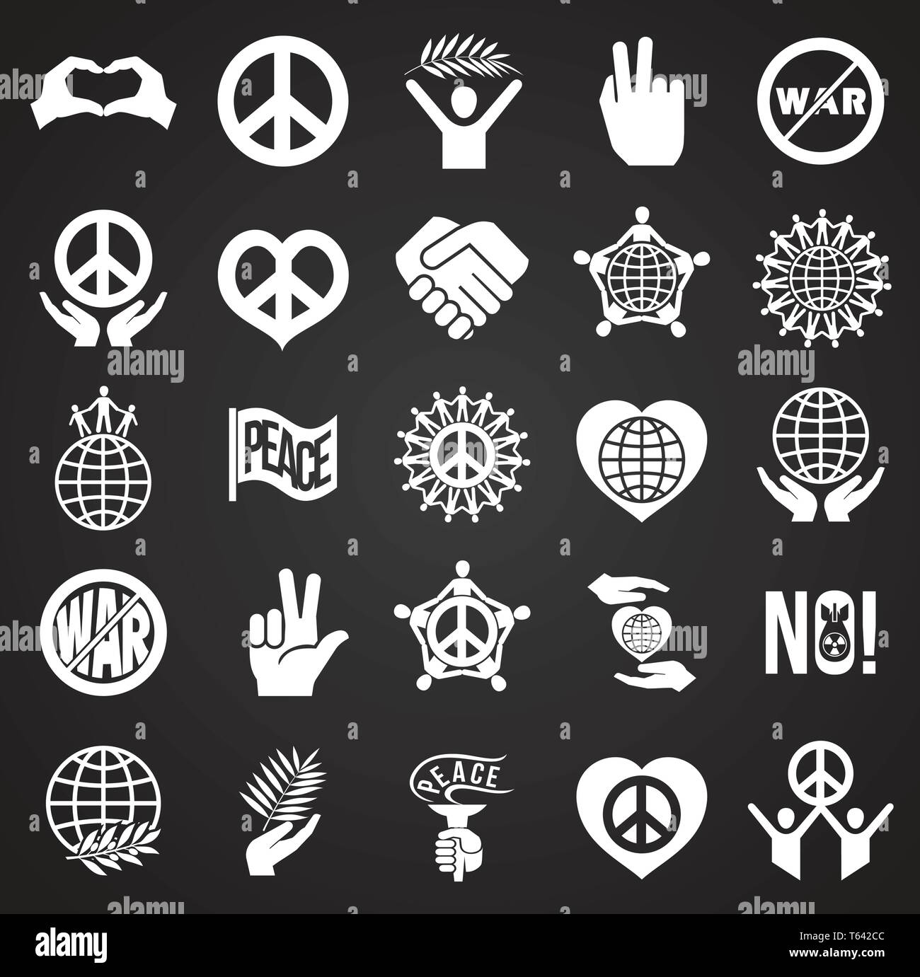 Peace icons set on black background for graphic and web design. Simple vector sign. Internet concept symbol for website button or mobile app. Stock Vector