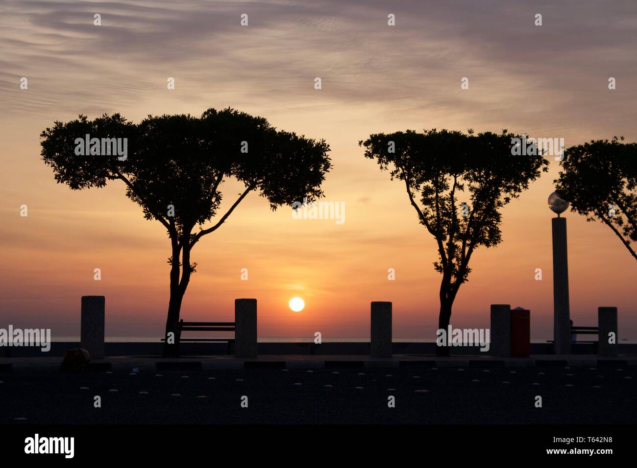 sunrise view by the beach of kuwait city Stock Photo