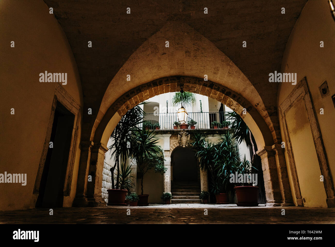 Bari, Italy - March 12, 2019: Interior atrium of a typical dwelling in ...