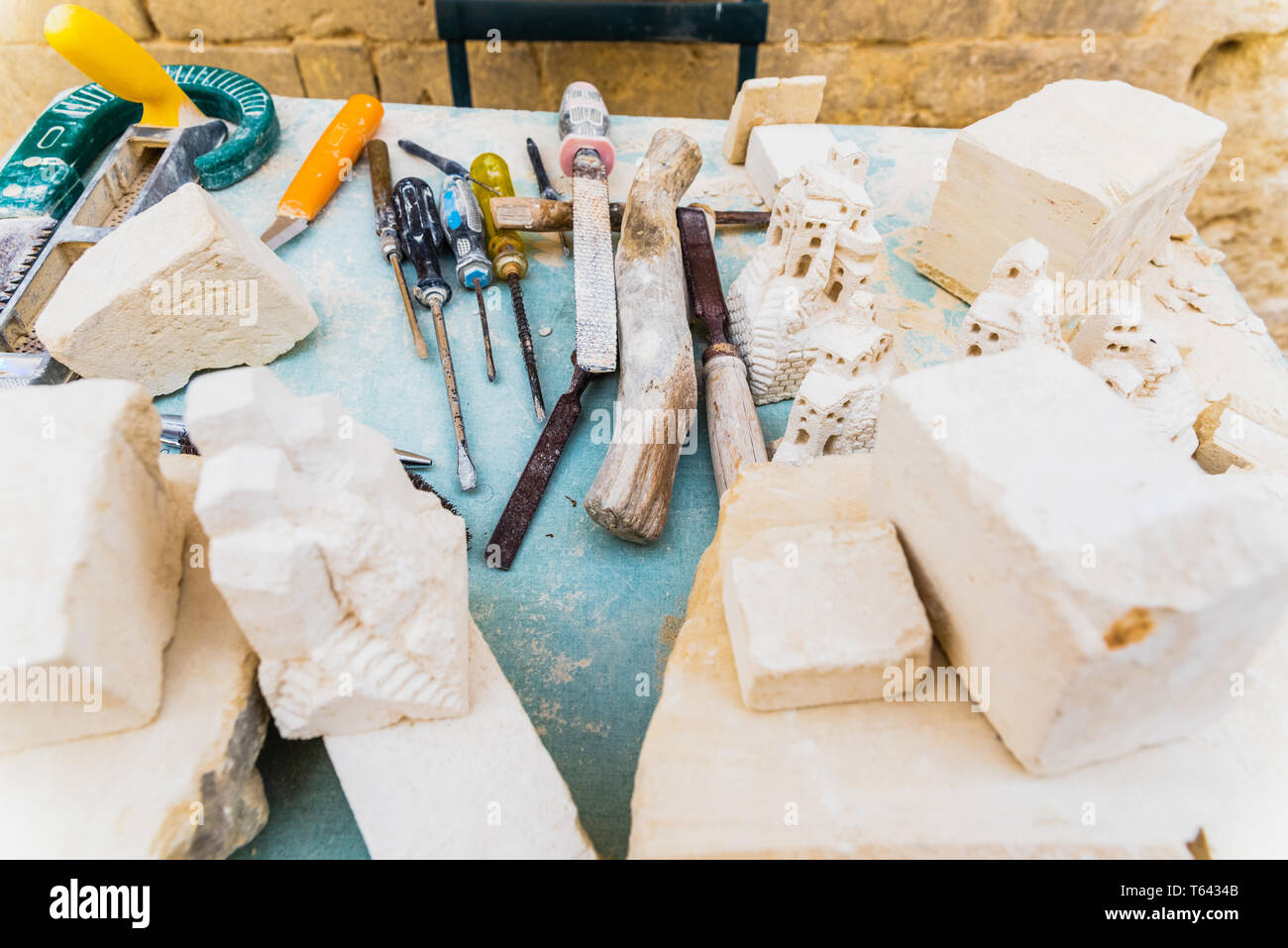 Tools for carving stone Stock Photo Alamy