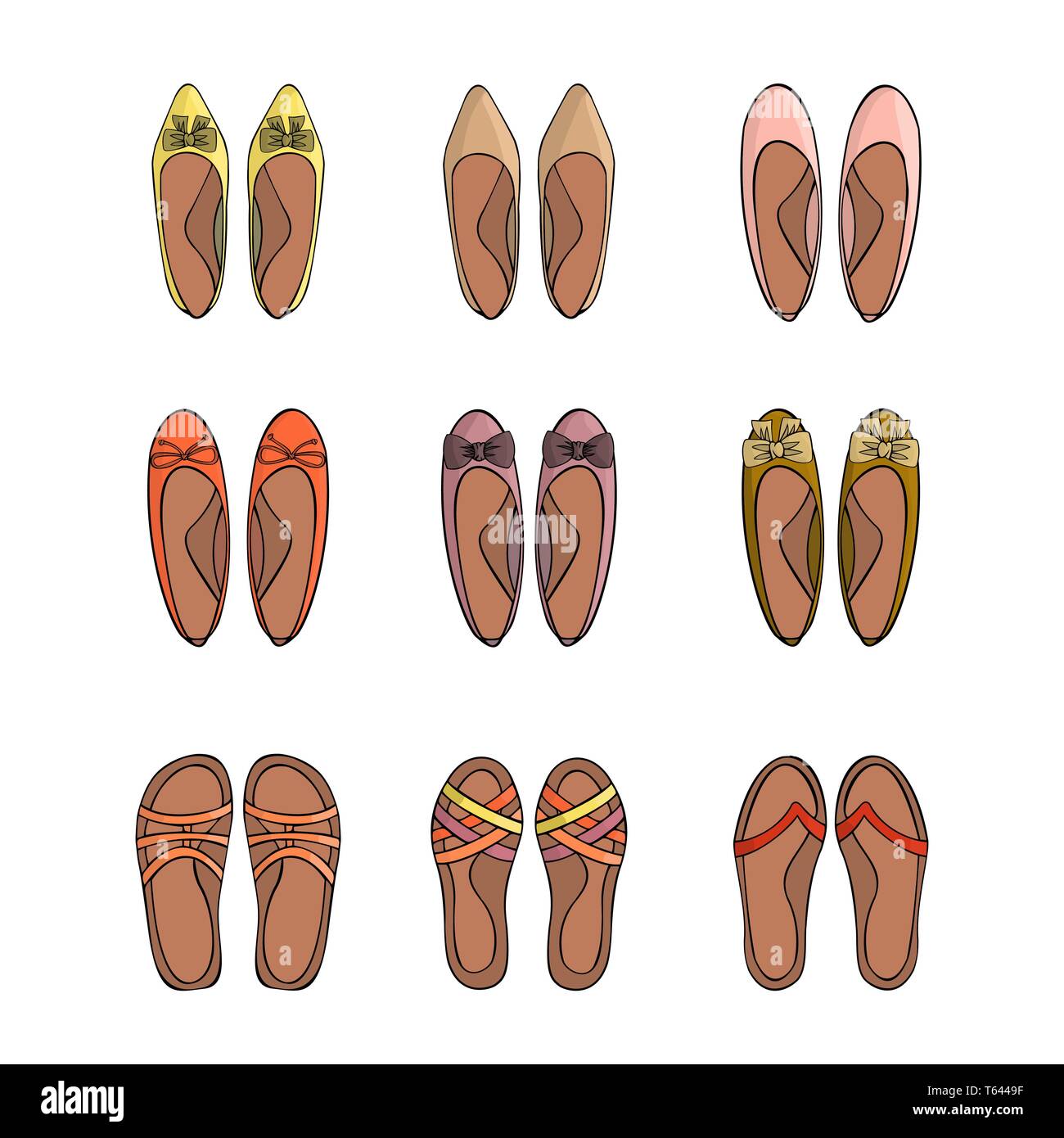 Woman summer shoes. Icons set. Vector illustration Stock Vector Image ...