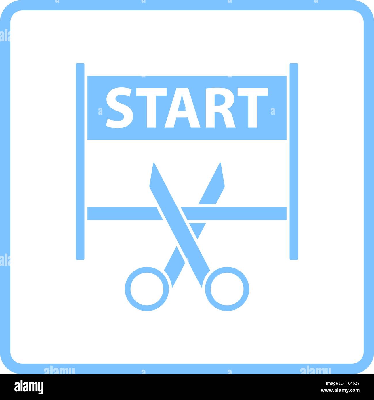 Scissors Cutting Tape Between Start Gate Icon. Blue Frame Design. Vector Illustration. Stock Vector
