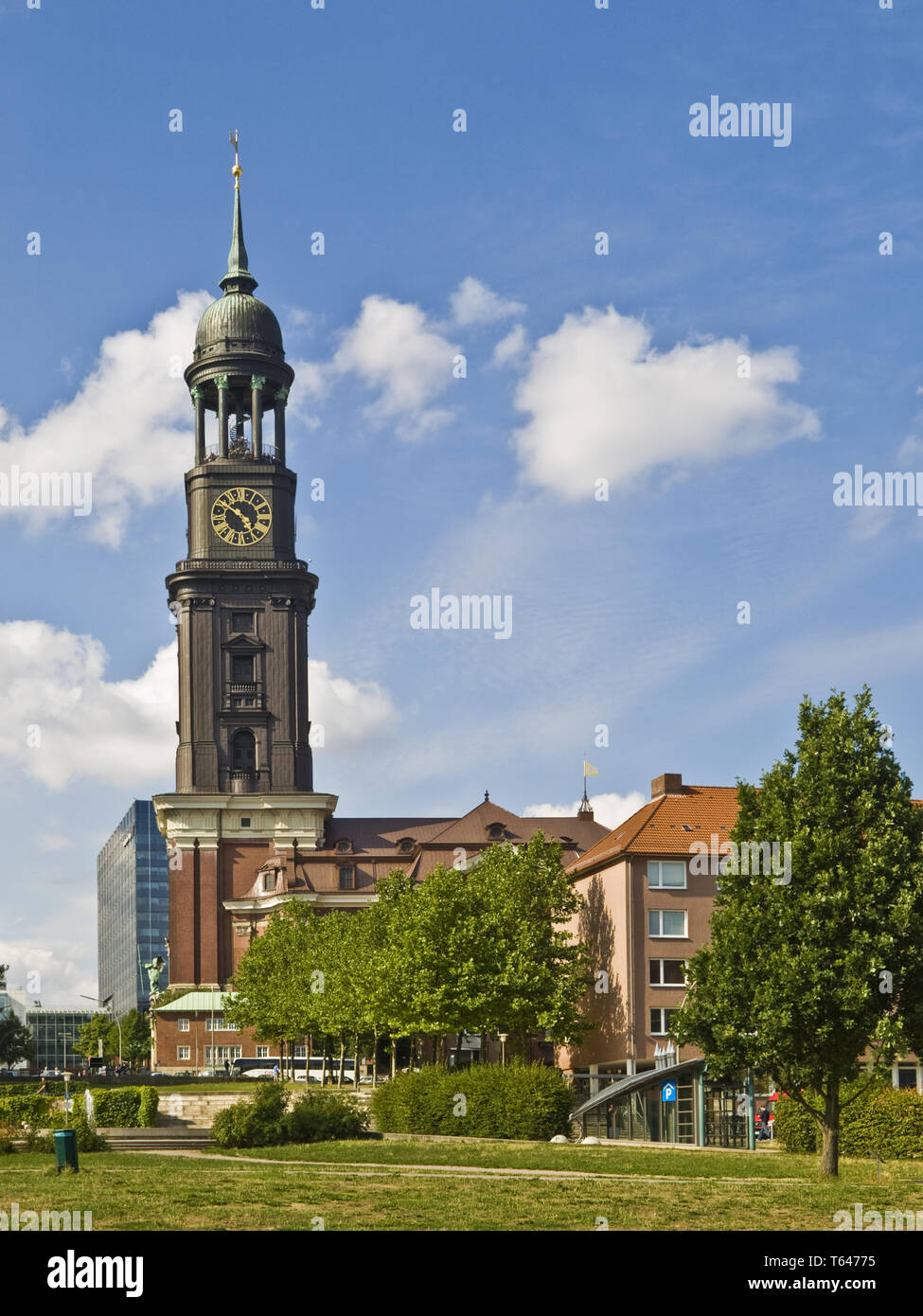 The famous Church Sankt Michaelis called Michel in Hamburg, Germany ...