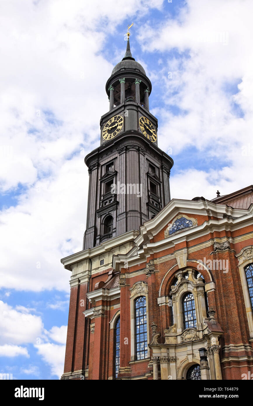 The famous Church Sankt Michaelis called Michel in Hamburg, Germany ...