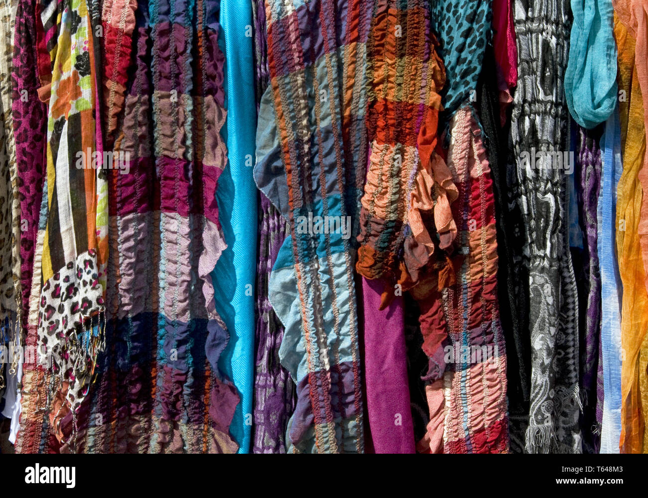 Coloured Shawls, Market, Illingen, Saarland, D Stock Photo