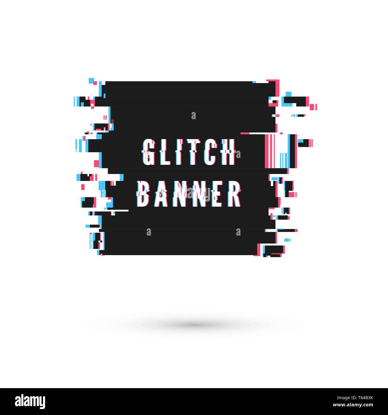 Square banner form in distorted glitch style. Vector illustration isolated on white background Stock Vector