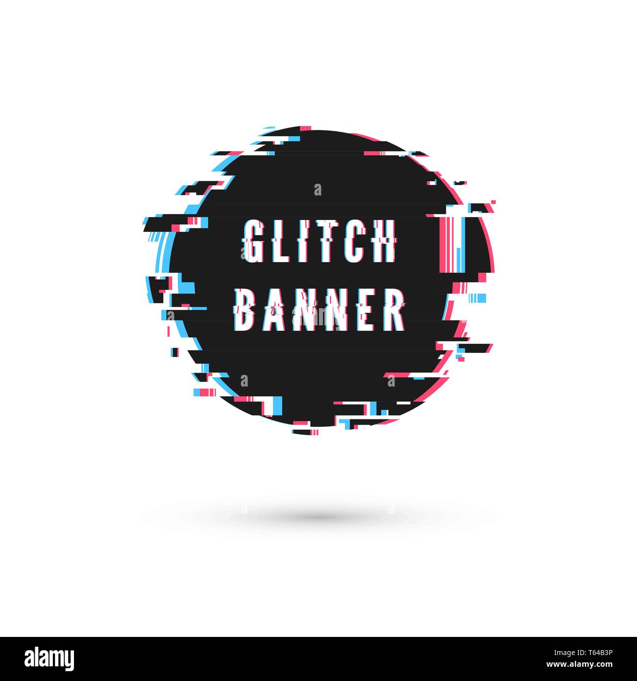 Glitch effect. Circle advertising banner. Digital technology poster. Vector illustration isolated on white background Stock Vector