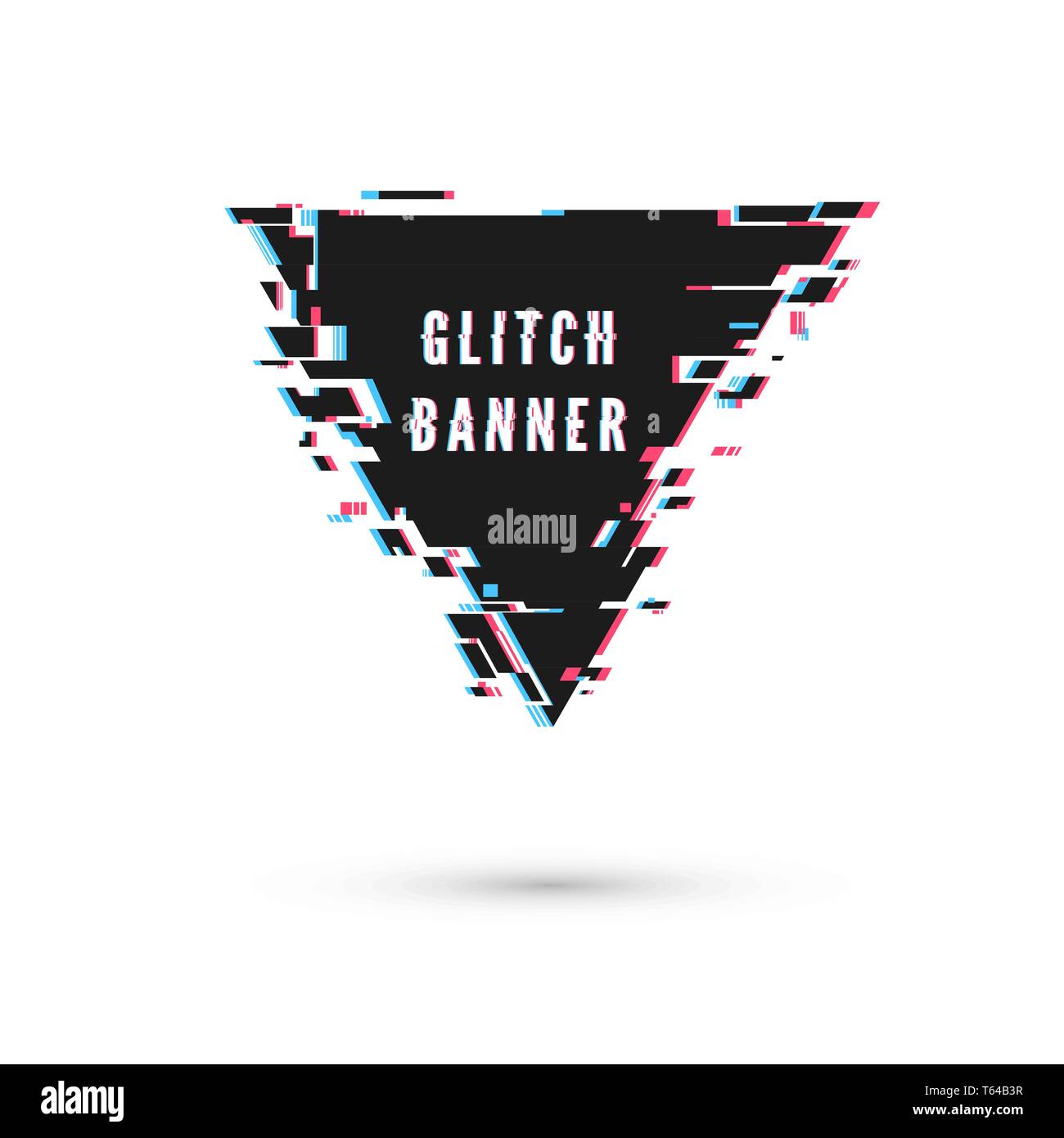 Triangular banner form in distorted glitch style. Vector illustration isolated on white background Stock Vector