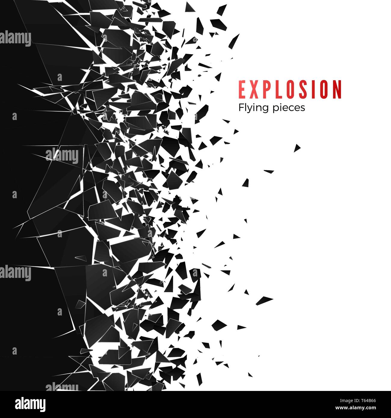 Abstract cloud of pieces and fragments after wall explosion. Shatter and destruction effect. Vector illustration Stock Vector