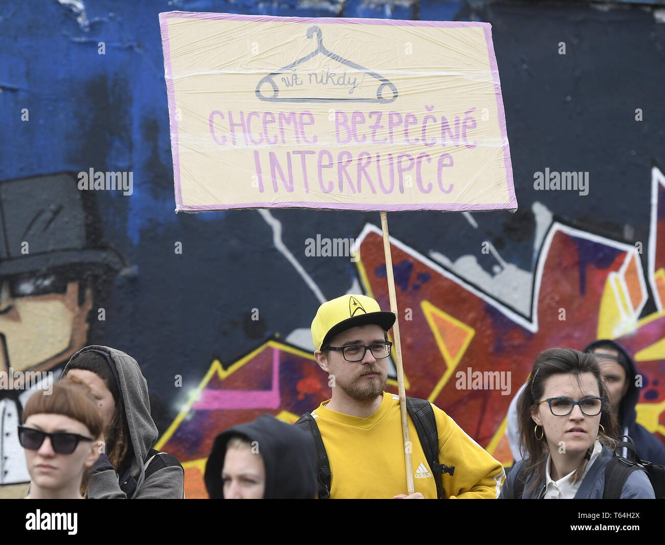 The police had to interfere against several dozen participants in a march for the current unlimited right to abortion in the Czech legislation, trying to prevent the march of abortion opponents in the centre of Prague today, on Saturday, April 27, 2019, Prague police spokesman Tomas Hulan has told CTK. One person from the group of the pro-choice activists was detained and brought to the police station, he added. The demonstration for the abortion right was held by the radical leftist organisation Kolektiv 115. (CTK Photo/Ondrej Deml) Stock Photo