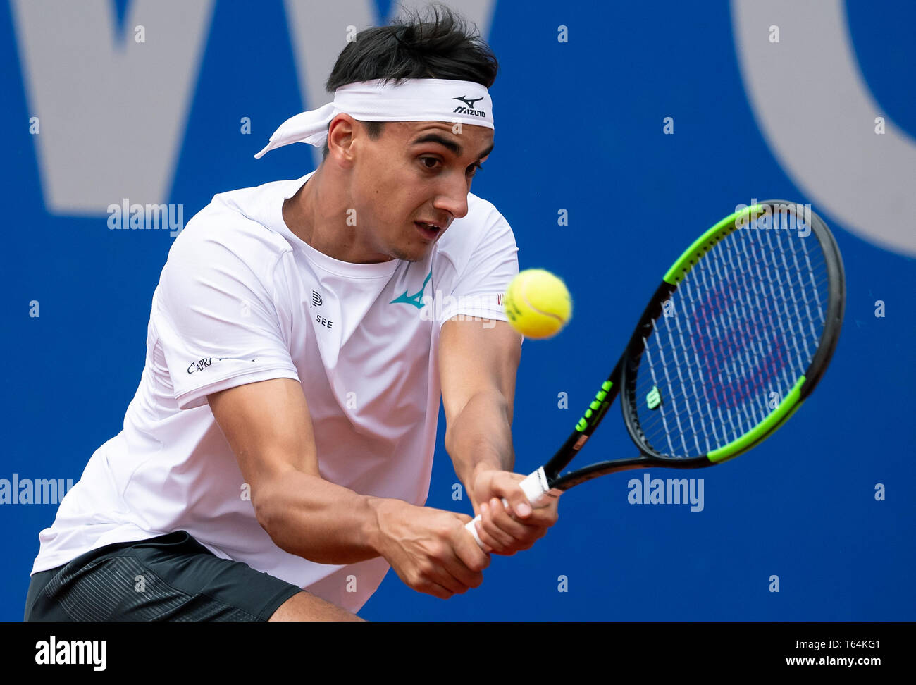 Munich, Germany. 29th Apr, 2019. Tennis: ATP-Tour - Munich, singles, men,  1st round: Sonego (Italy) - Fucsovics (Hungary). Lorenzo Sonego in action.  Credit: Sven Hoppe/dpa/Alamy Live News Stock Photo - Alamy