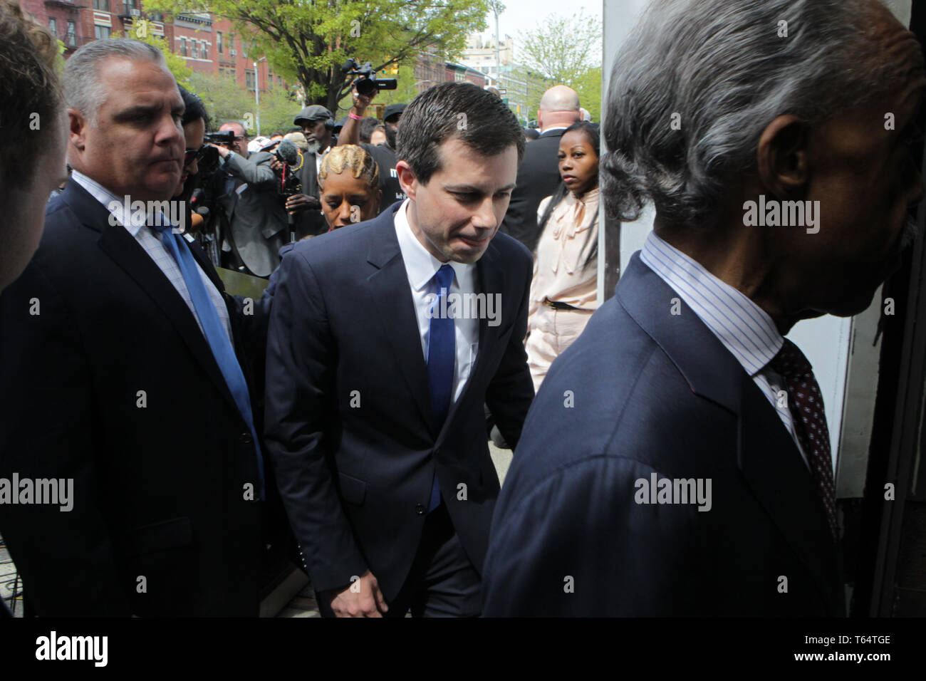 HARLEM, NEW YORK: APRIL 29: Rev. Al Sharpton & South Bend, IN Mayor Pete Buttigieg lunch at Sylvia's Restaurant to discuss the politics of the day on April 29, 2019 iin the Harlem section of New York City. Photo Credit: Mpi43/MediaPunch Stock Photo