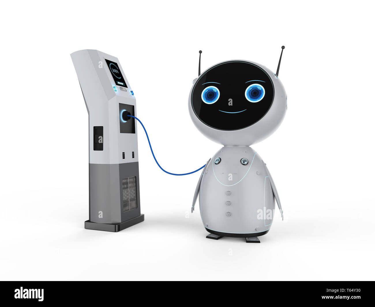 3d rendering robot charge with electric charging station Stock Photo