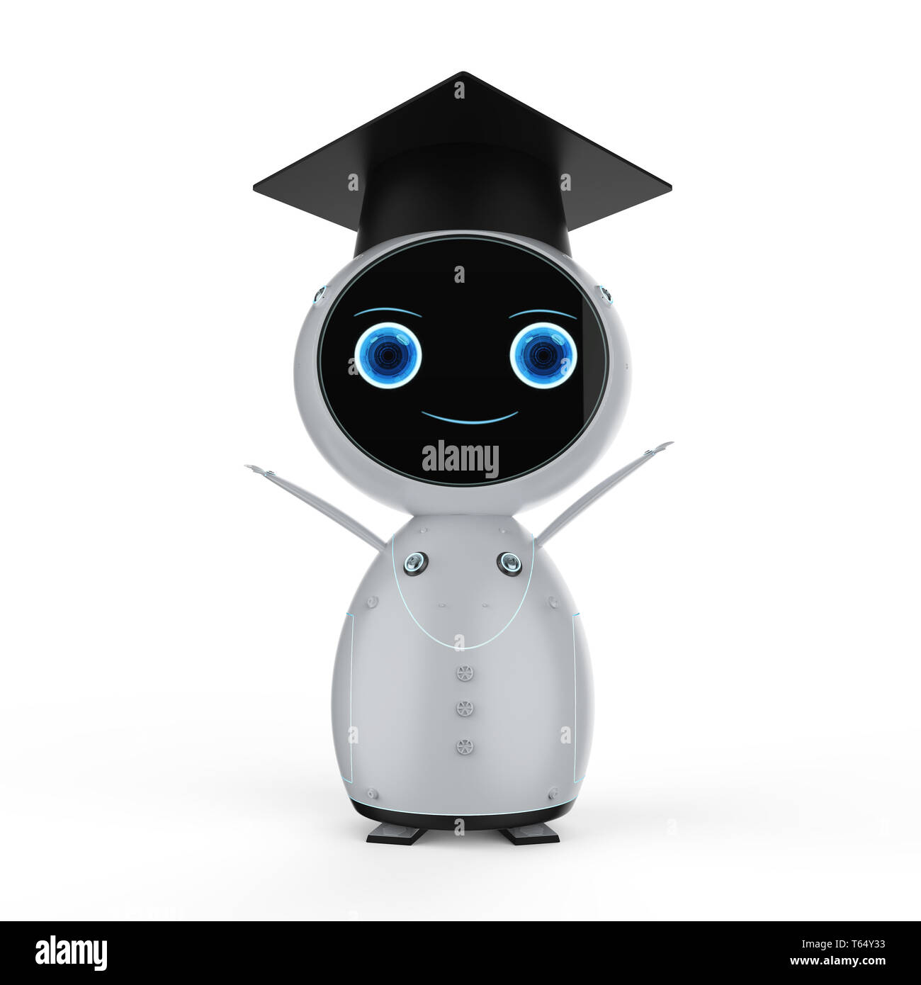Machine learning concept with 3d rendering friendly robot with degree ...