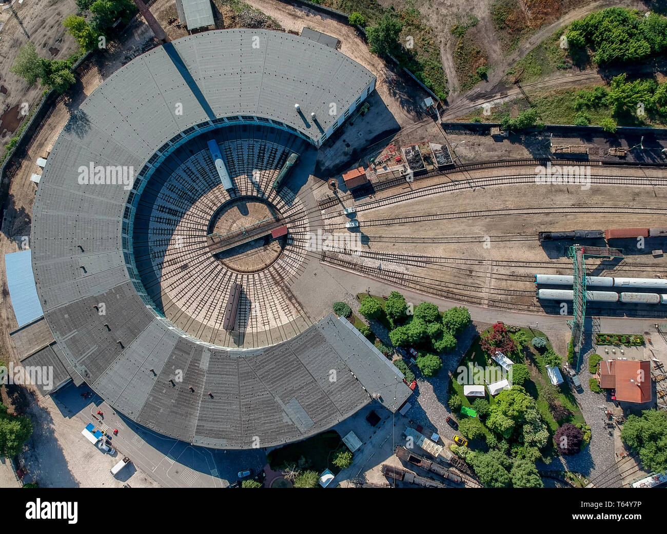 Aerial view of train turning station Stock Photo