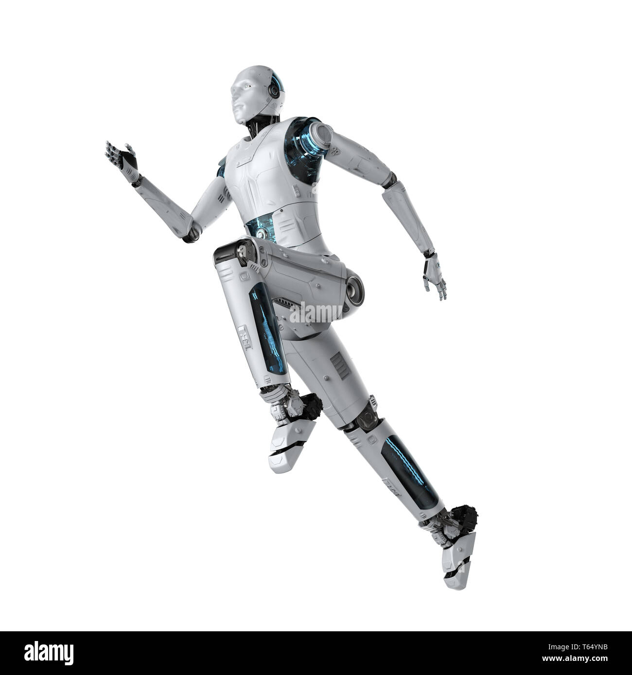 3d rendering humanoid robot running or jumping on white background Stock  Photo - Alamy