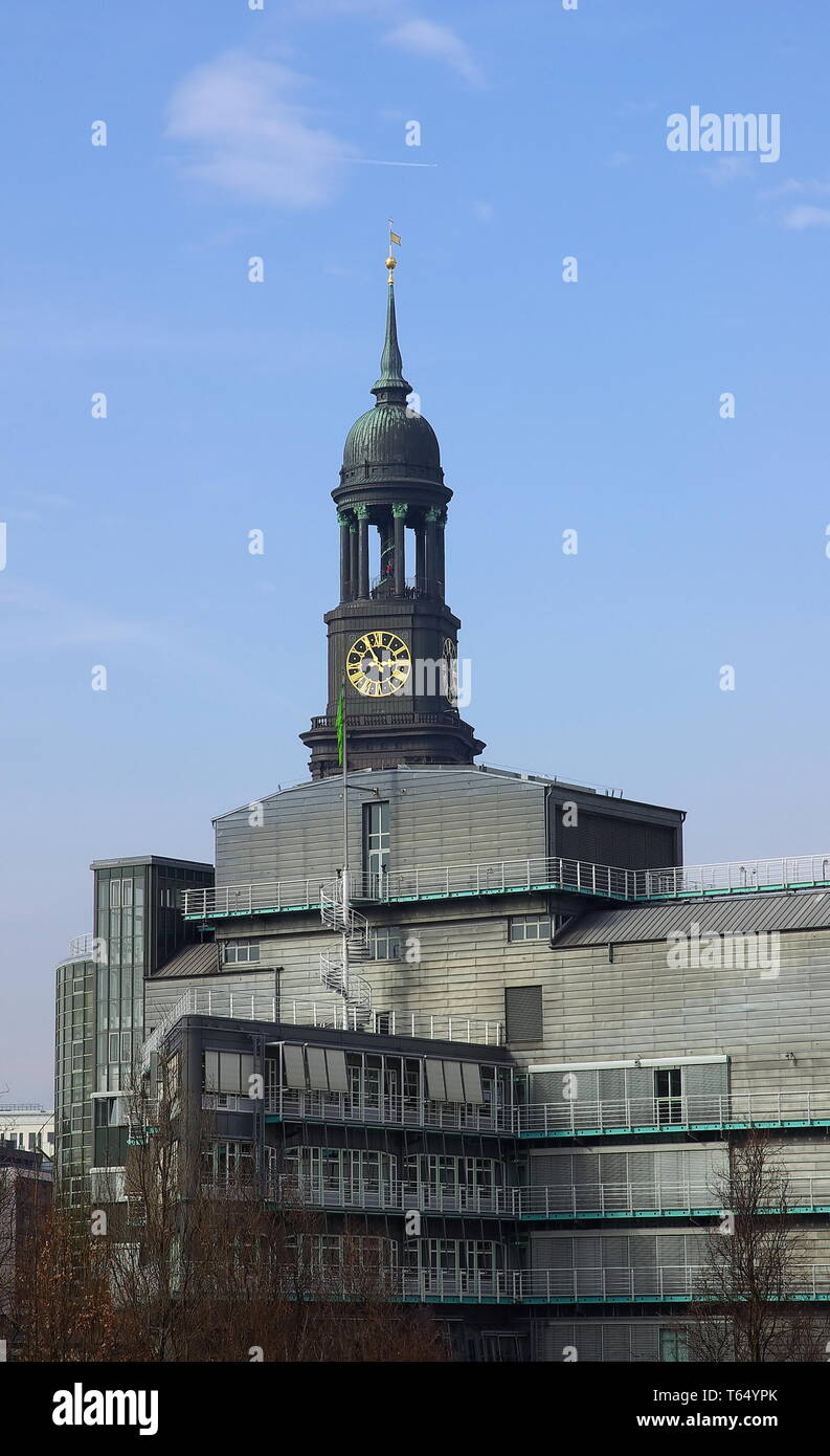 The famous Church Sankt Michaelis called Michel in Hamburg, Germany ...
