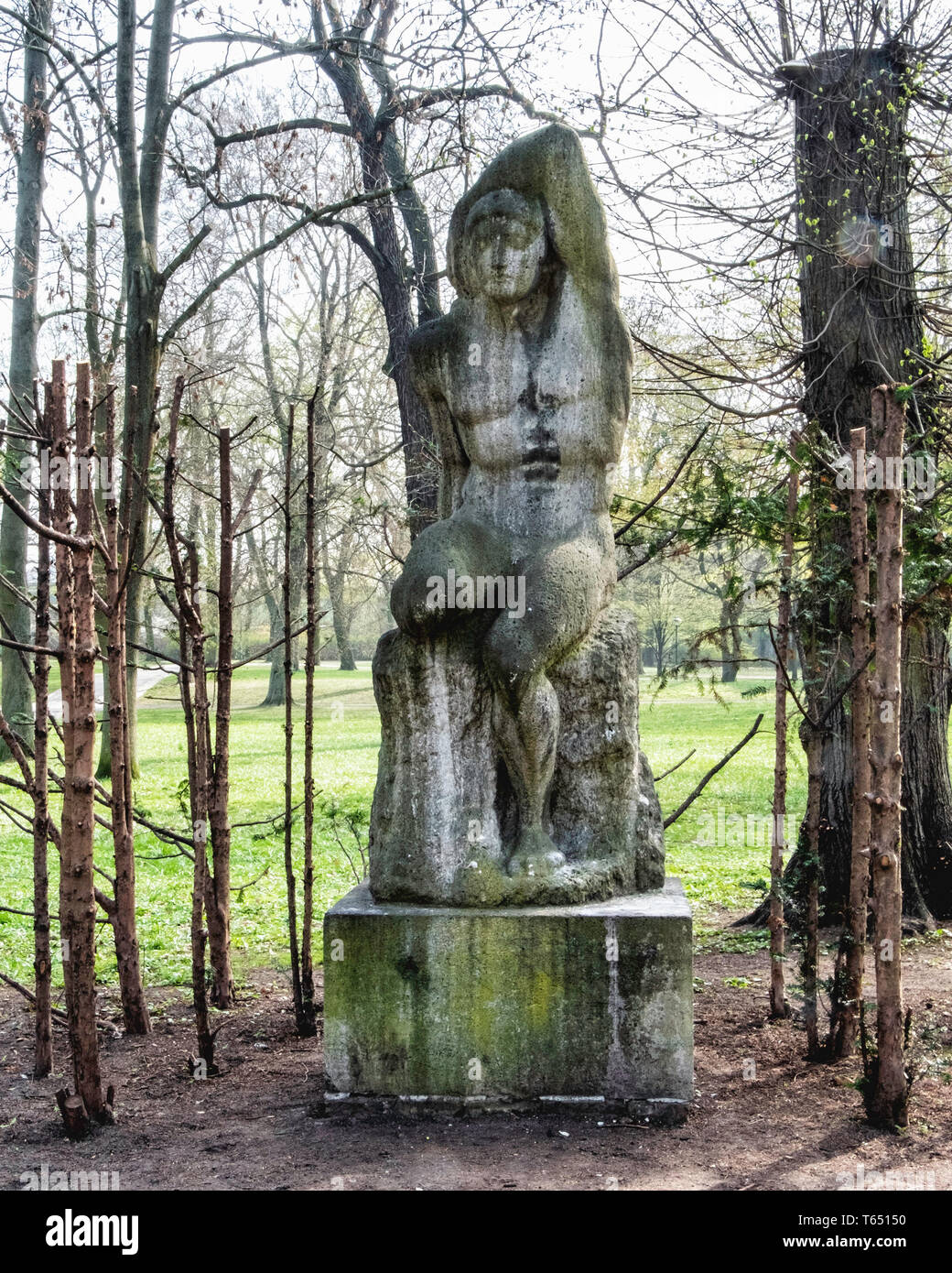 Berlin,Pankow. Weissensee State park, White Lake public park. Sculpture, The Swimmer, by sculptor Otto Placzekhe, Stock Photo