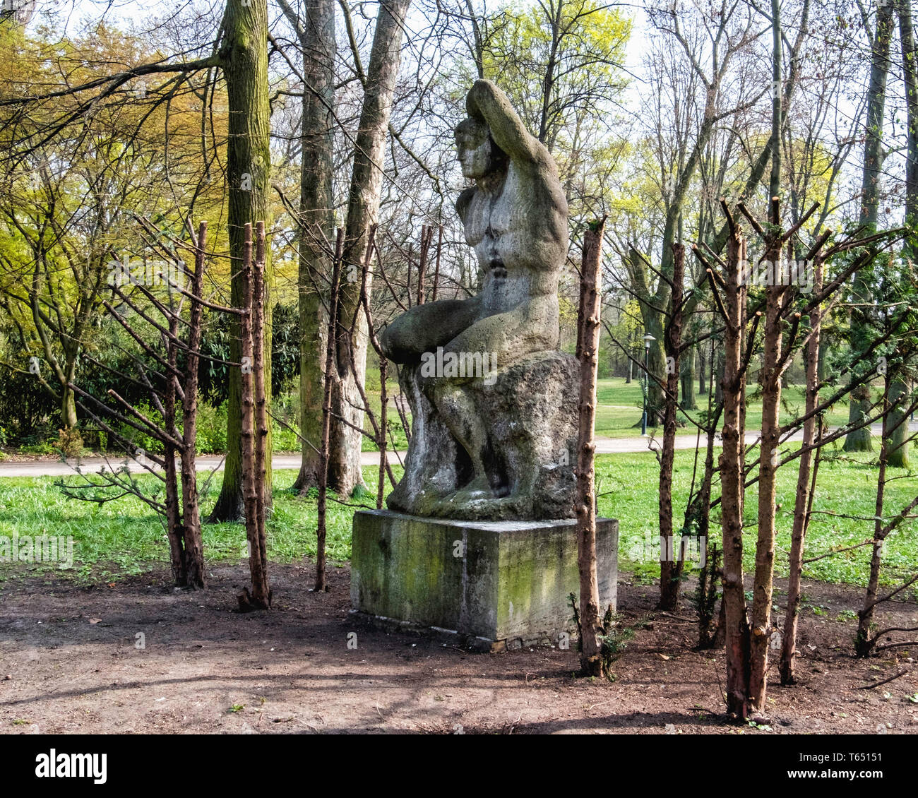Berlin,Pankow. Weissensee State park, White Lake public park. Sculpture, The Swimmer, by sculptor Otto Placzekhe, Stock Photo