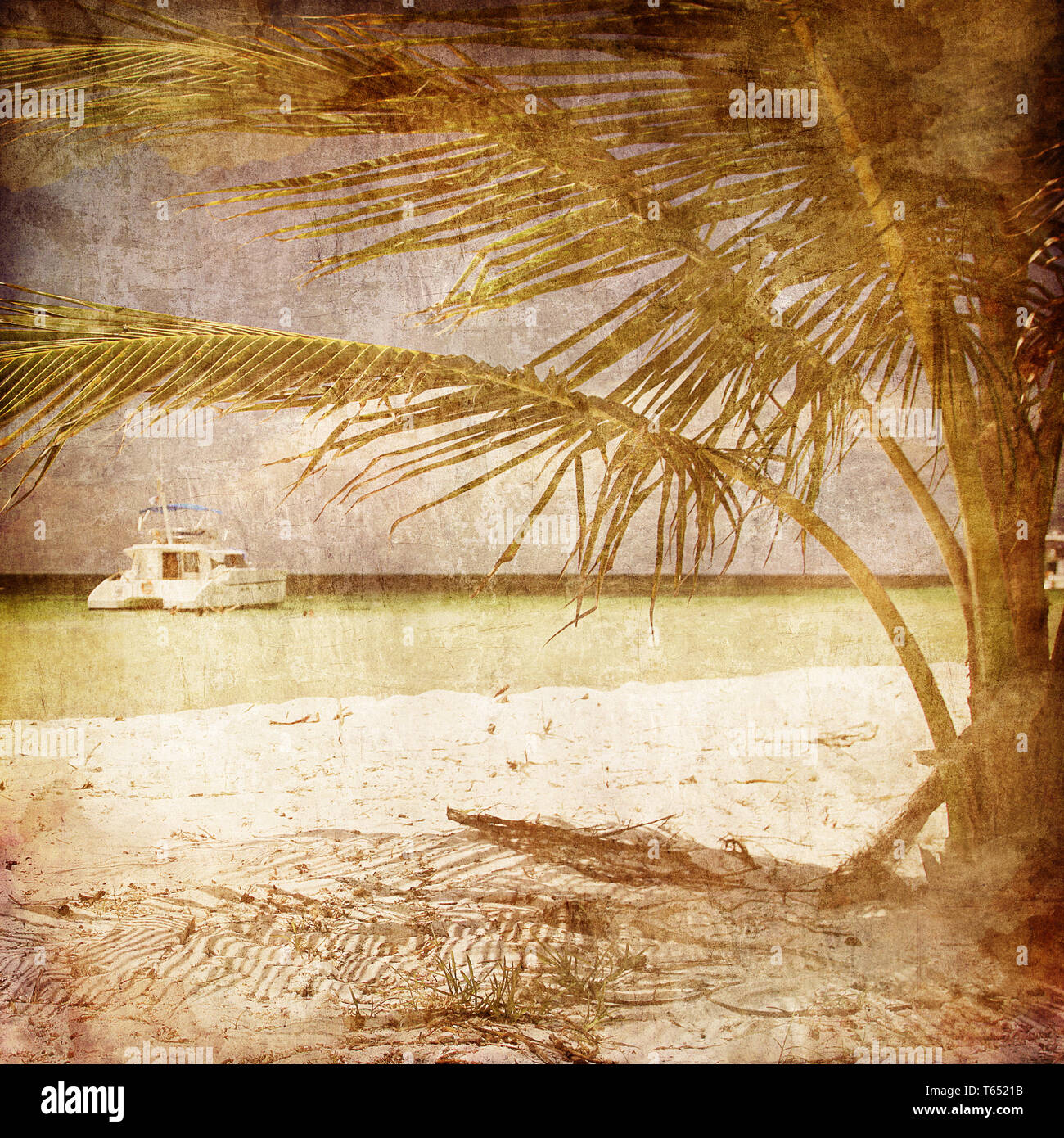 Ship under Palm Stock Photo - Alamy