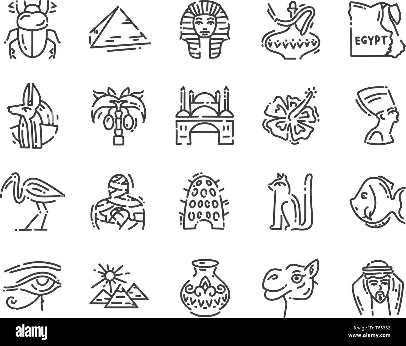 set of 20 flat icons of Egypt culture, design elements isolated on white for web site Stock Vector