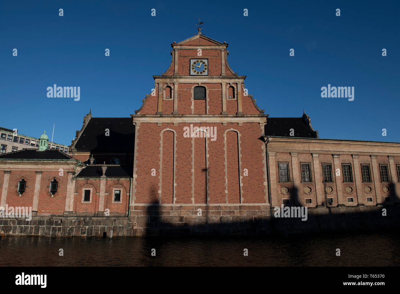 Holmen Church with clock outside Christiansborg Palace, Copenhagen, Denmark Stock Photo