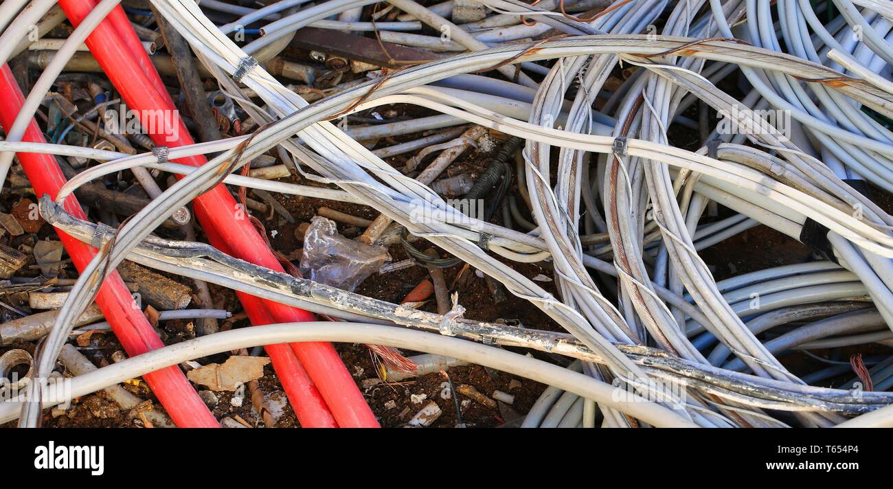 electric cable in a recyclable material landfill Stock Photo Alamy