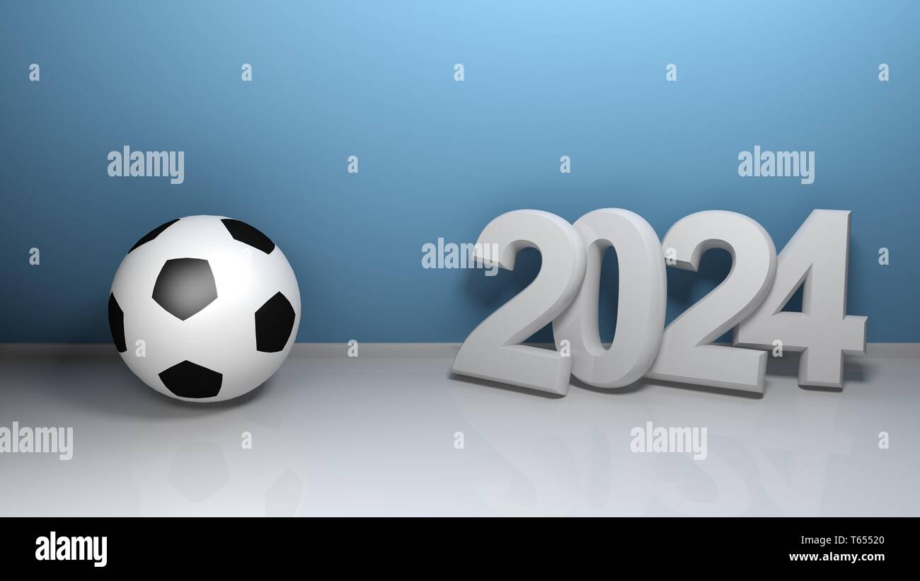 2024 At Blue Wall With Soccer Ball 3d Rendering Illustration T65520 