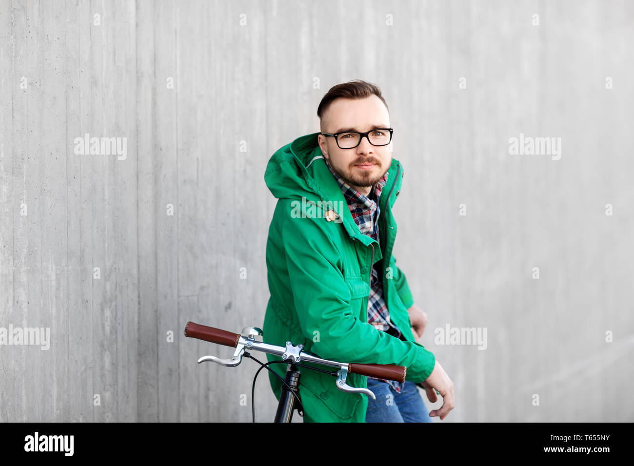 happy young hipster man with fixed gear bike Stock Photo