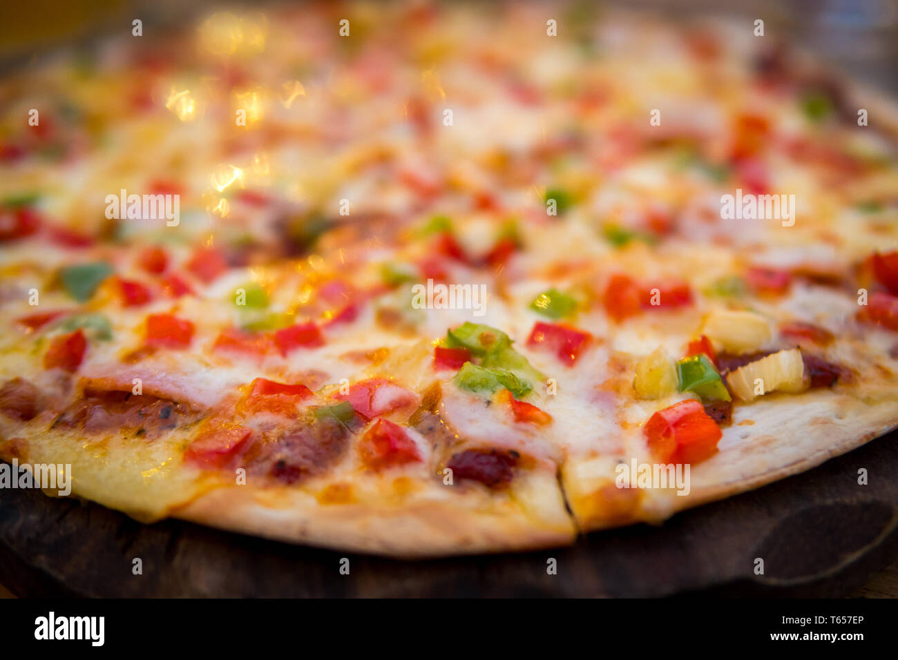 fresh sliced pizza with vegetables Stock Photo