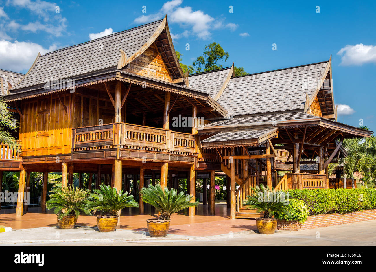 Typical Thai teakwood houses in the north of Thailand, Asia Stock Photo