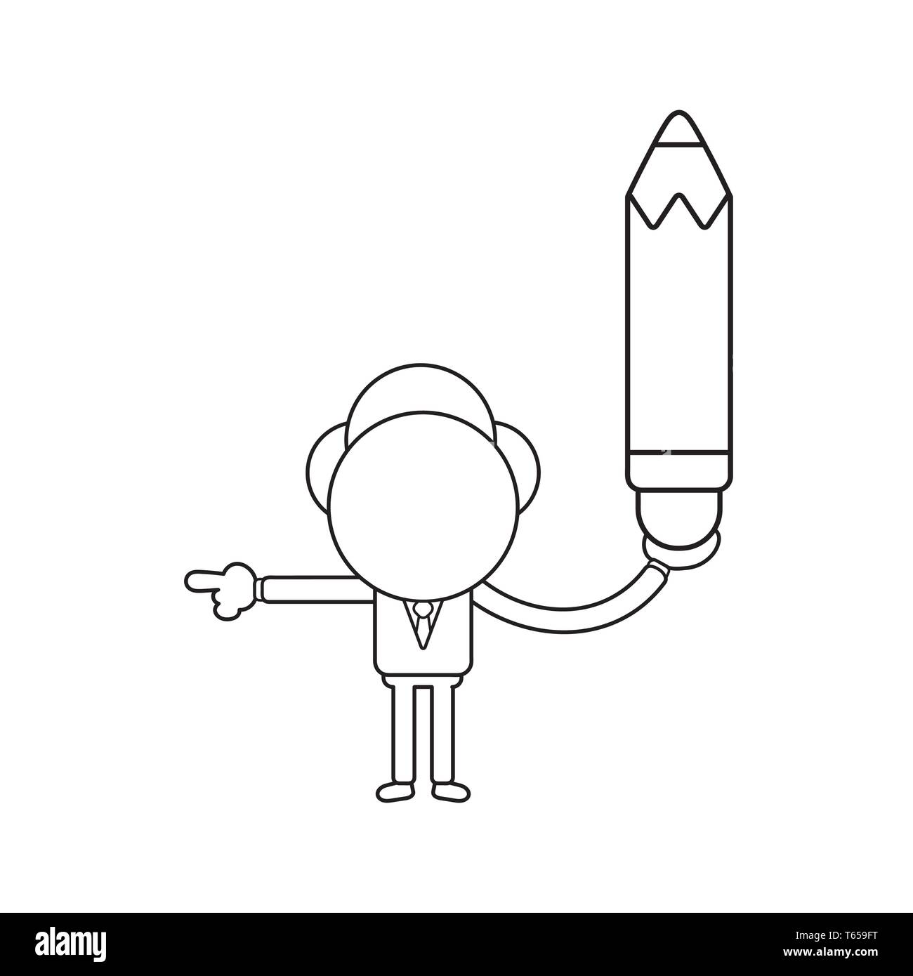 Vector illustration businessman character holding pencil and pointing ...