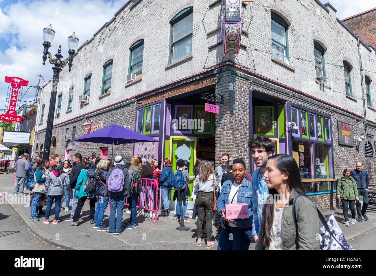 Portland Crowd Portland, Oregon - April 27, 2019 : A crowd of people lines up outside ...
