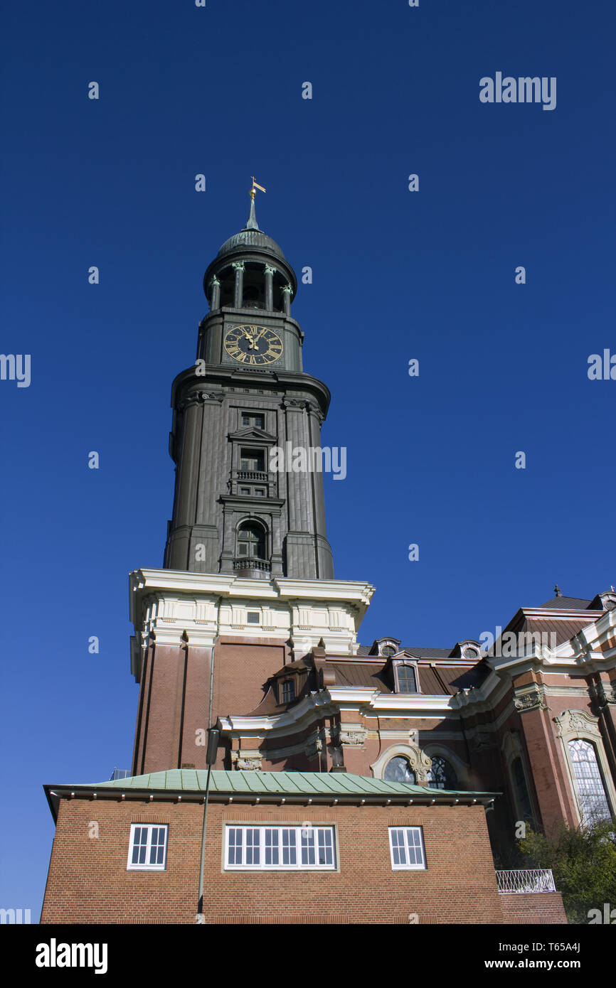 The famous Church Sankt Michaelis called Michel in Hamburg, Germany ...
