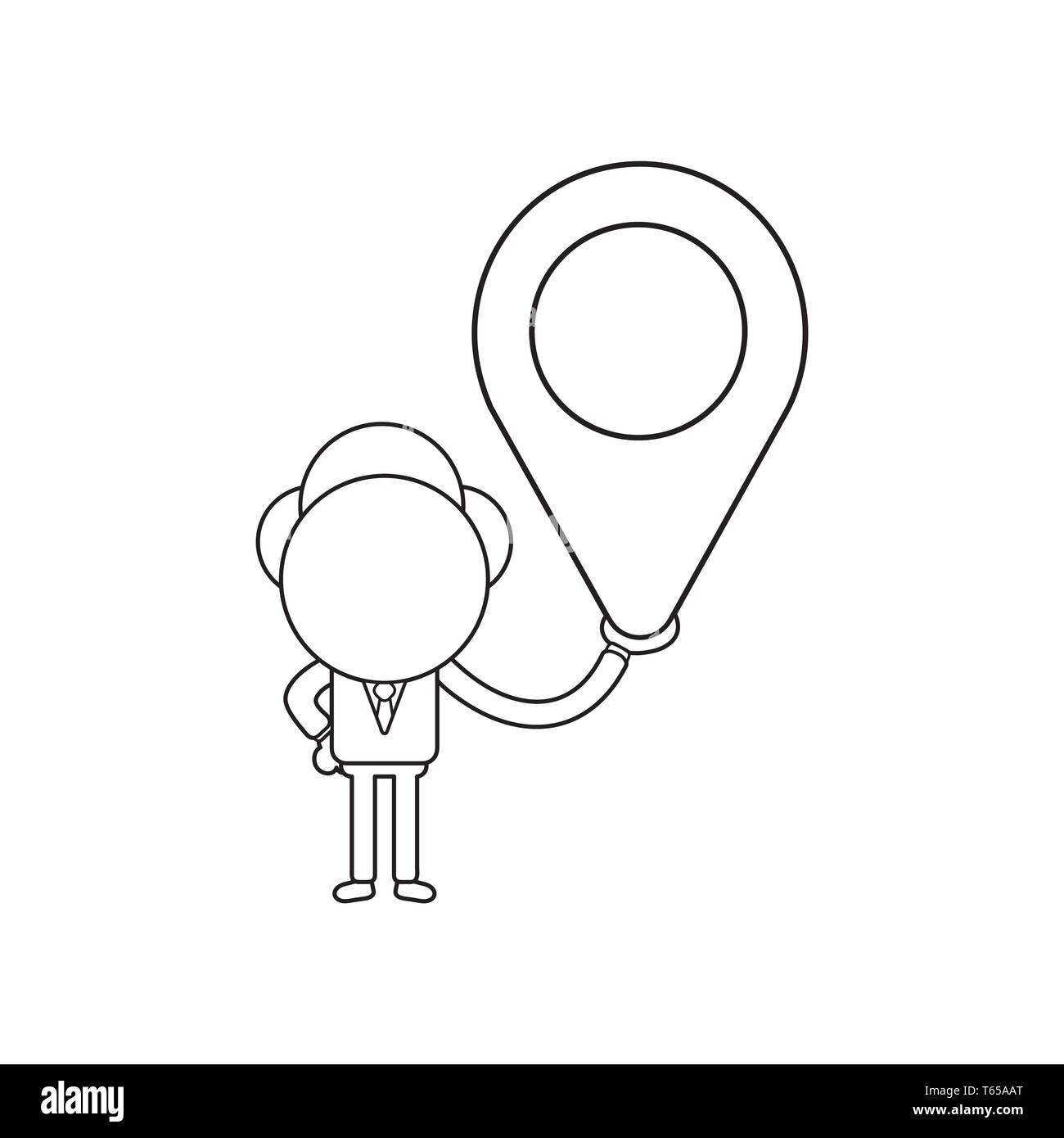 Vector illustration businessman character holding map pointer. Black ...
