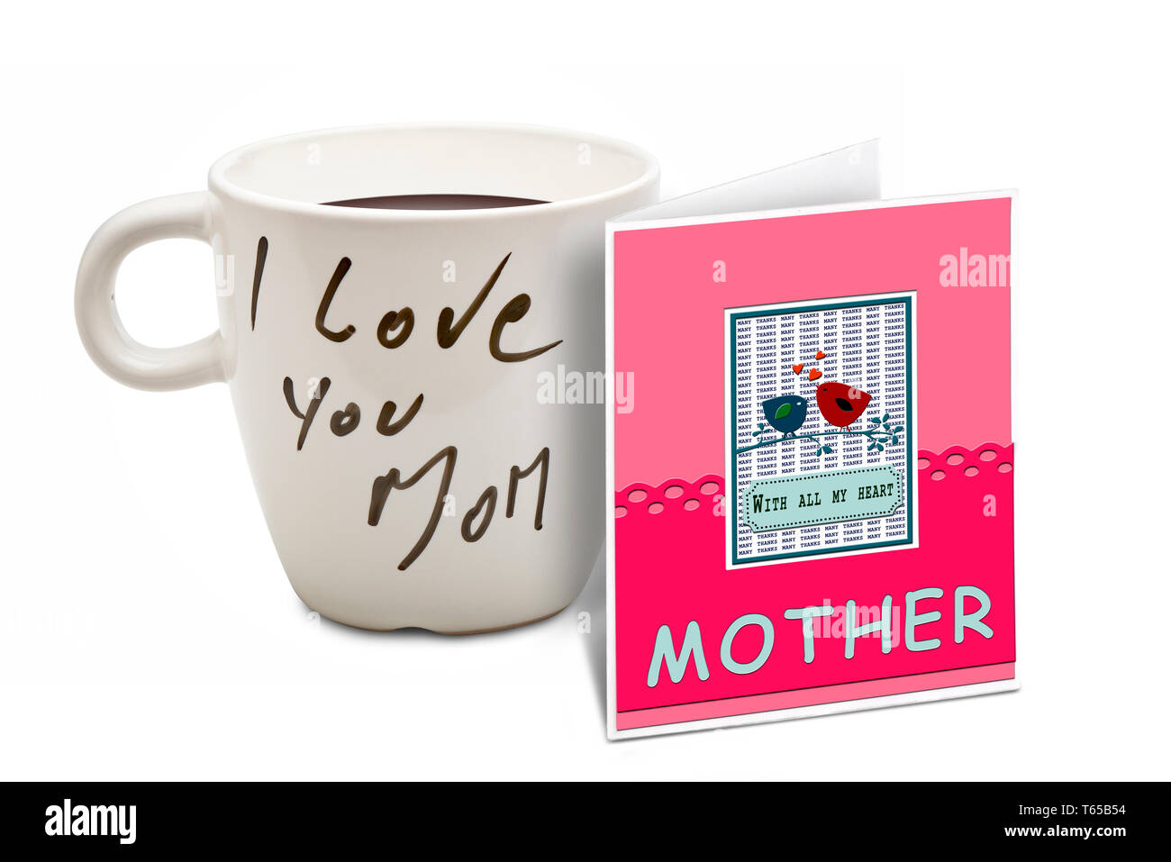 I love you Mom text on white mug and Greetings card for the mother day Stock Photo