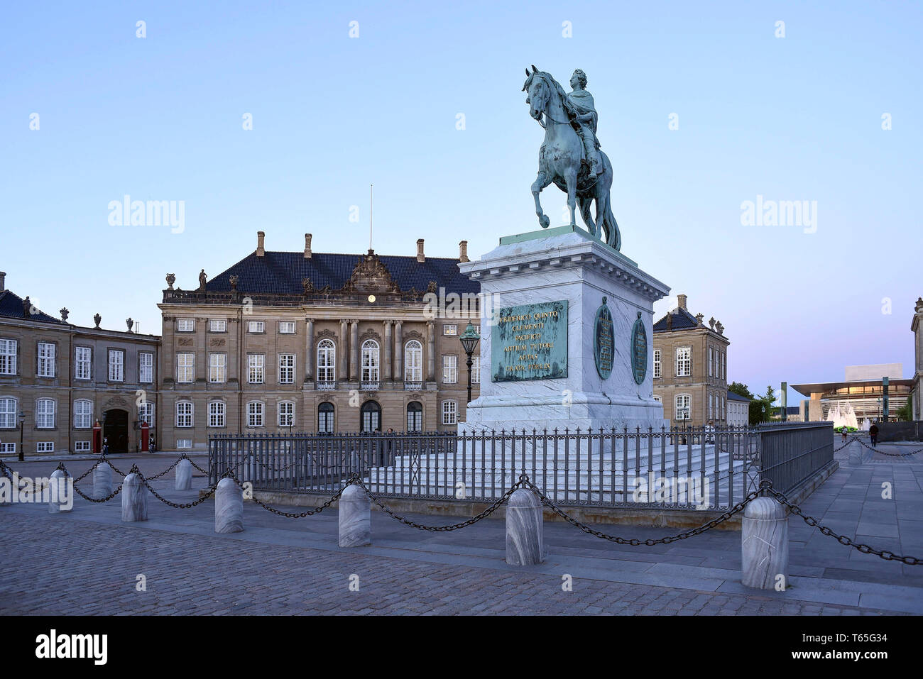 Denmark, Copenhagen, Amalienborg Palace courtyard . Amalienborg is the home of the Danish royal family. It consists of four identical classical palace Stock Photo