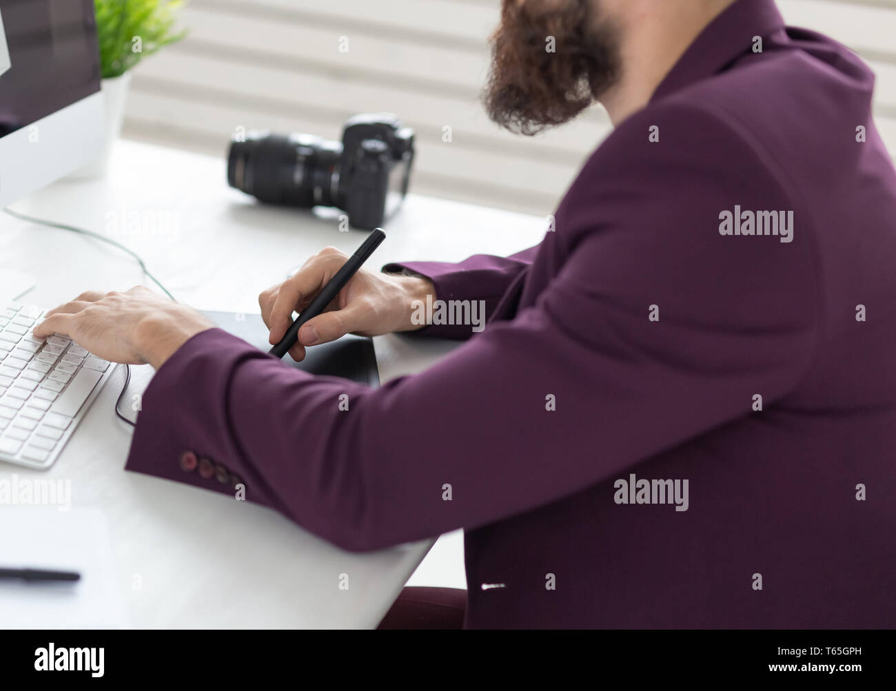 people, design and style concept - graphic designer sketching new ...
