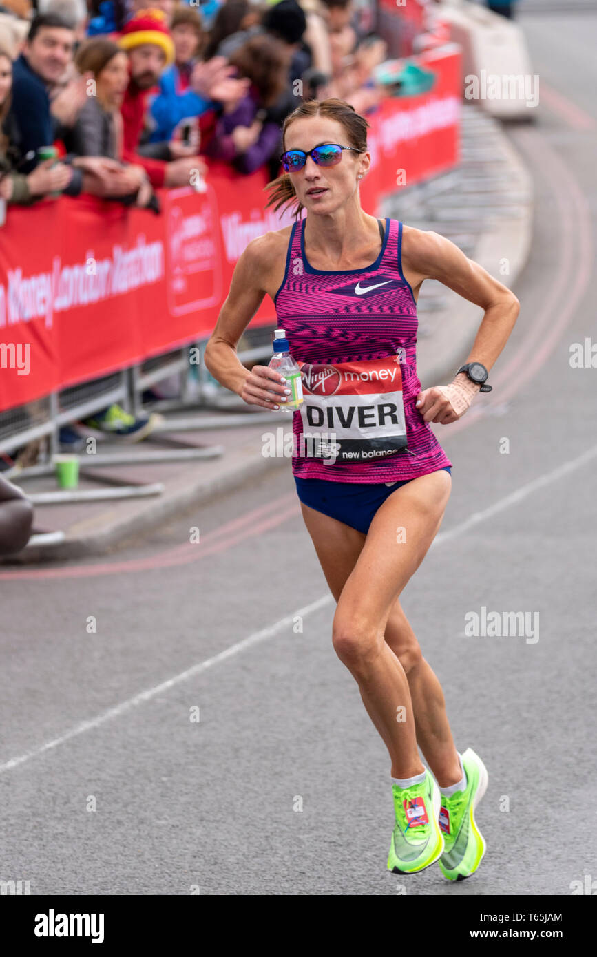 Sinead Diver racing in the Virgin Money London Marathon 2019 near Tower