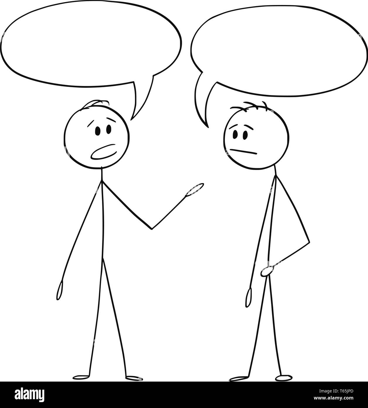 Cartoon stick figure drawing conceptual illustration of two men or  businessmen talking with empty or blank text or speech bubbles or balloons  above Stock Vector Image & Art - Alamy