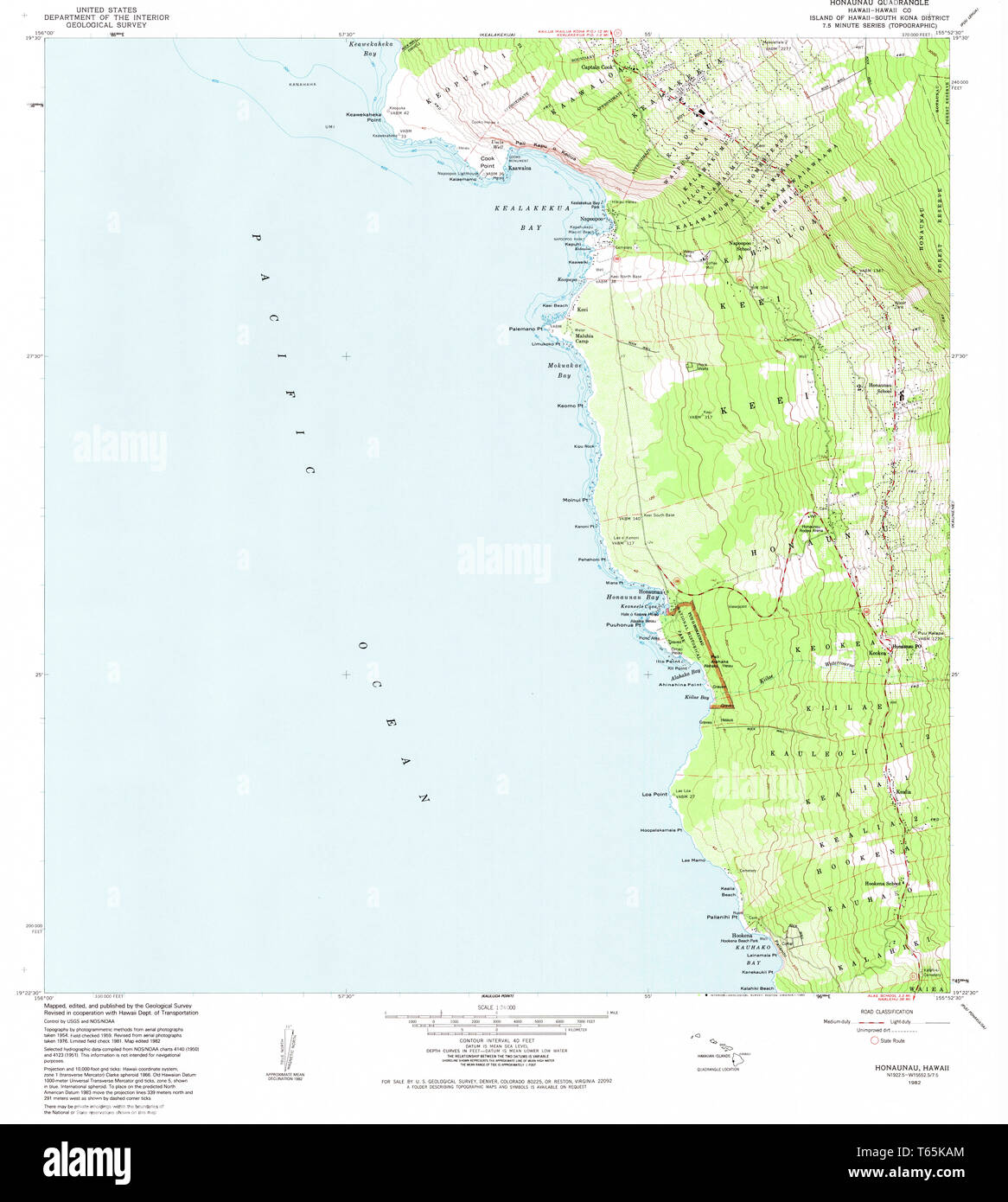 USGS TOPO Map Hawaii HI Honaunau 349282 1982 24000 Restoration Stock