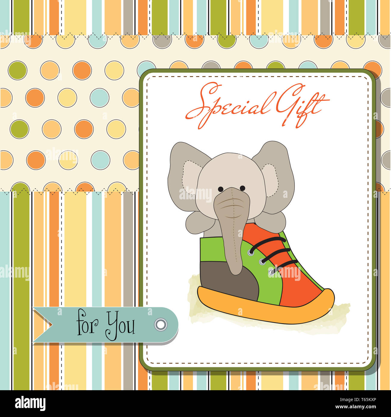 happy birthday card with an elephant hidden in a shoe Stock Photo