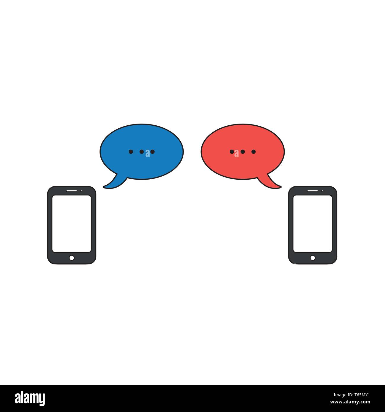 Vector icon concept of two smartphones with two speech bubbles with ...