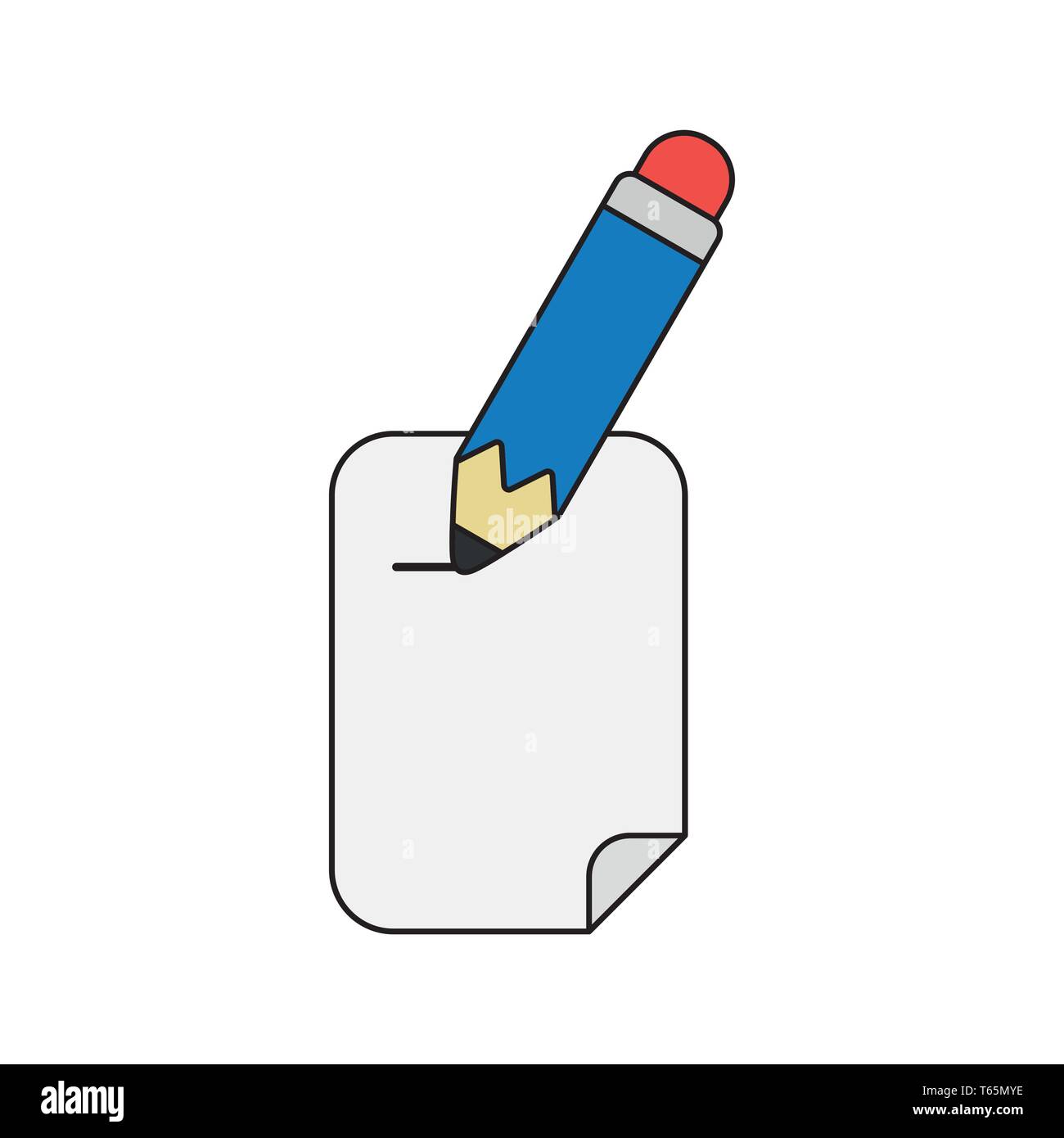 Vector icon concept of writing paper with pencil. Black outlines and ...