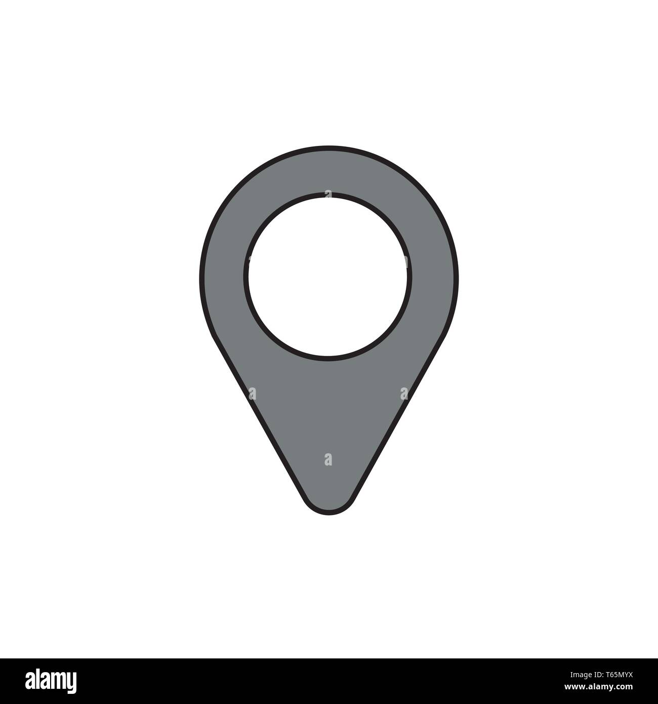 Vector icon of placemarker map pointer. Black outlines and colored. Stock Vector