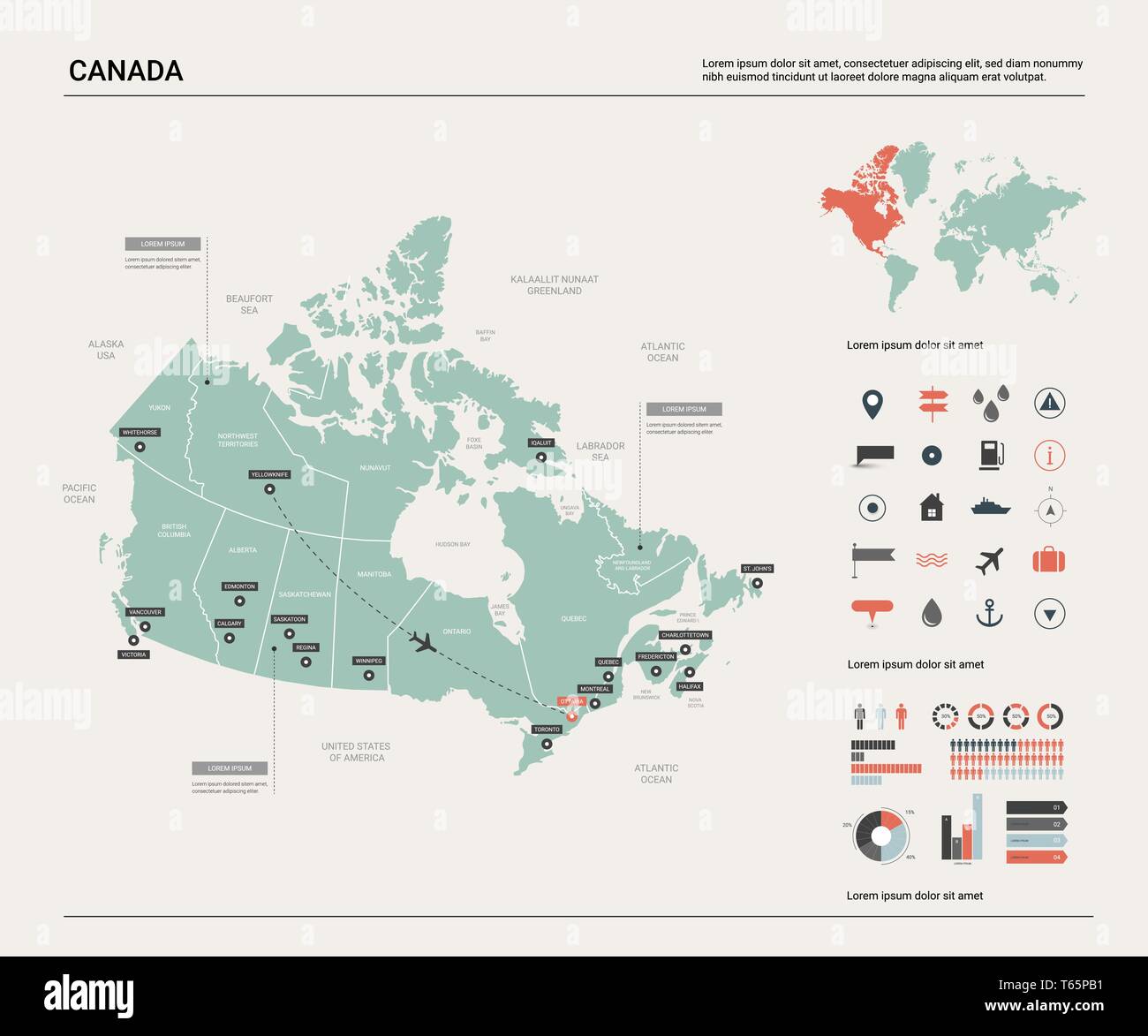 Vector map of Canada. High detailed country map with division, cities ...