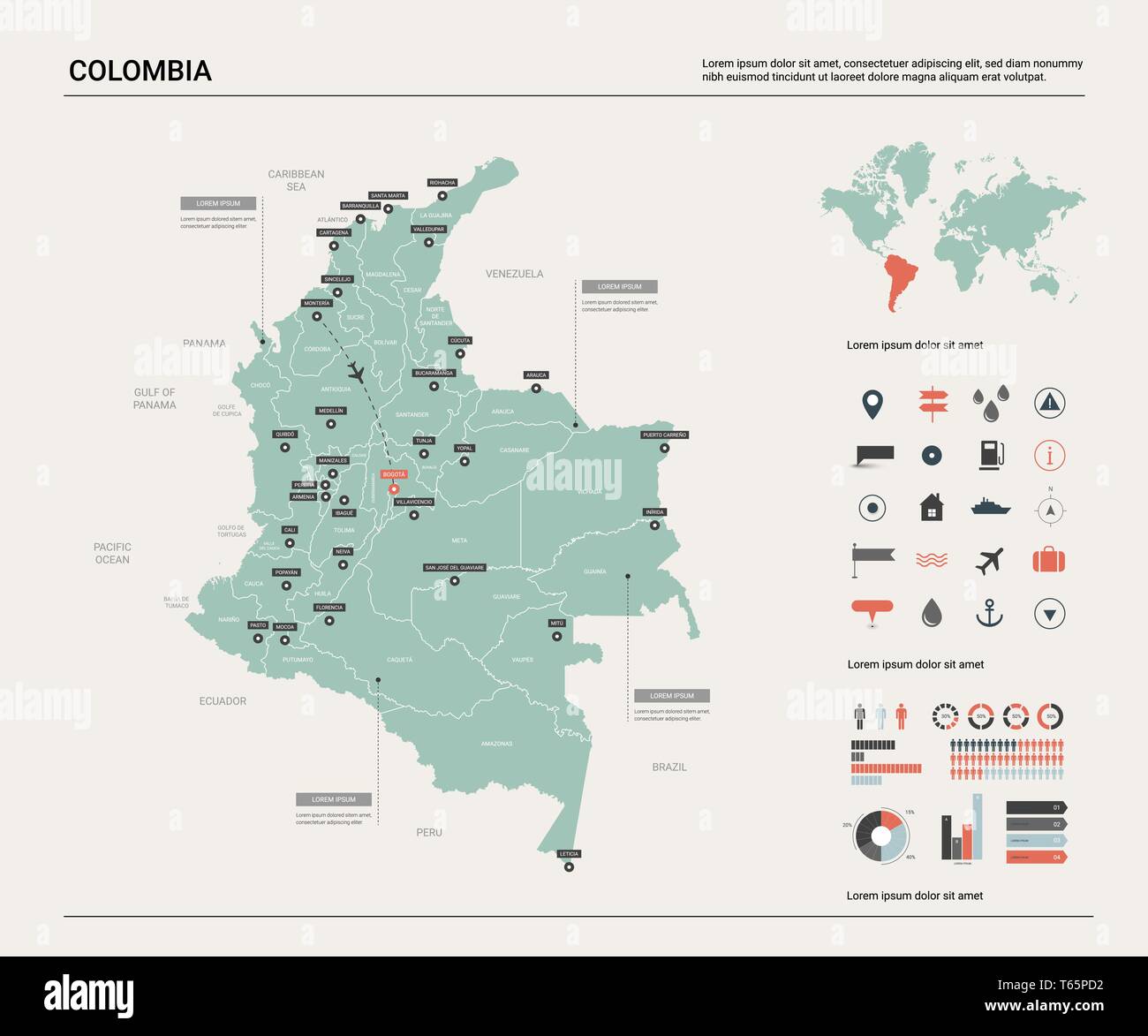 Vector Map Of Colombia High Detailed Country Map With Division Cities And Capital Bogota Political Map World Map Infographic Elements Stock Vector Image Art Alamy
