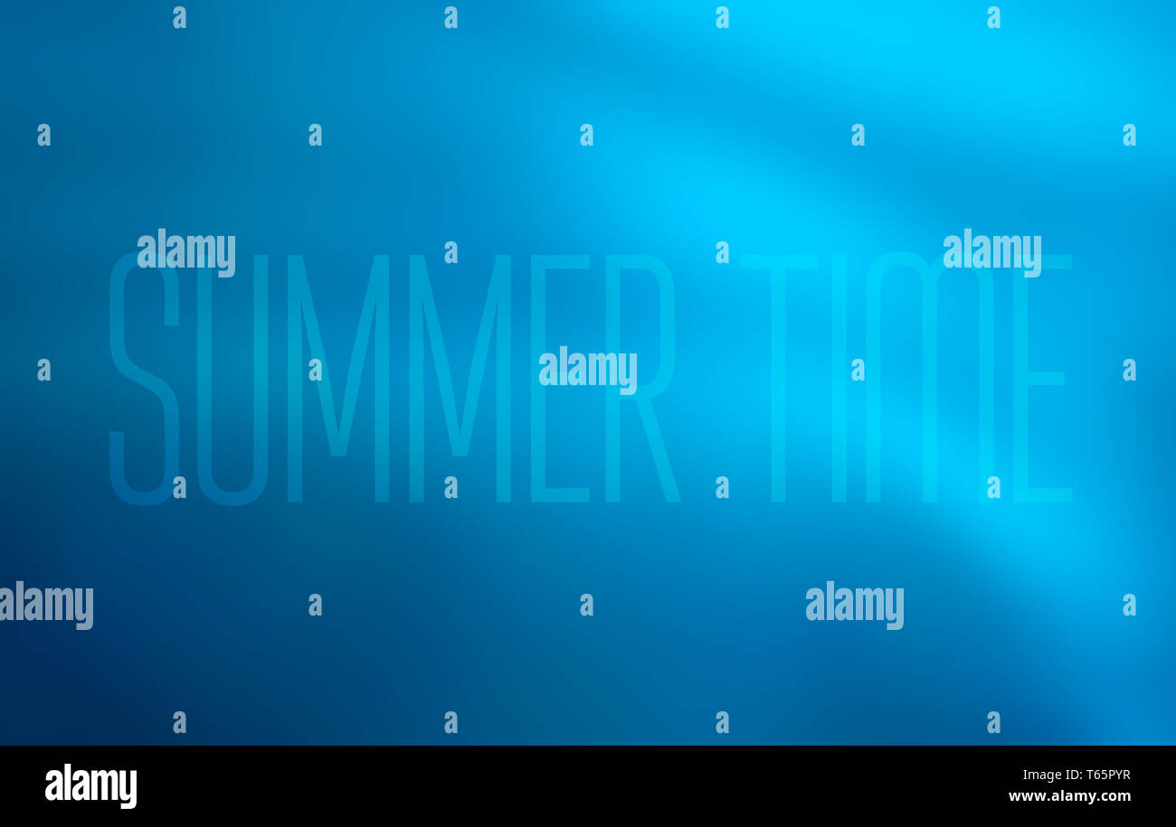 Blue depth abstract background for website, gradient color transitions of sea water and ocean to turquoise with the text 'summer time' in the center. Stock Photo