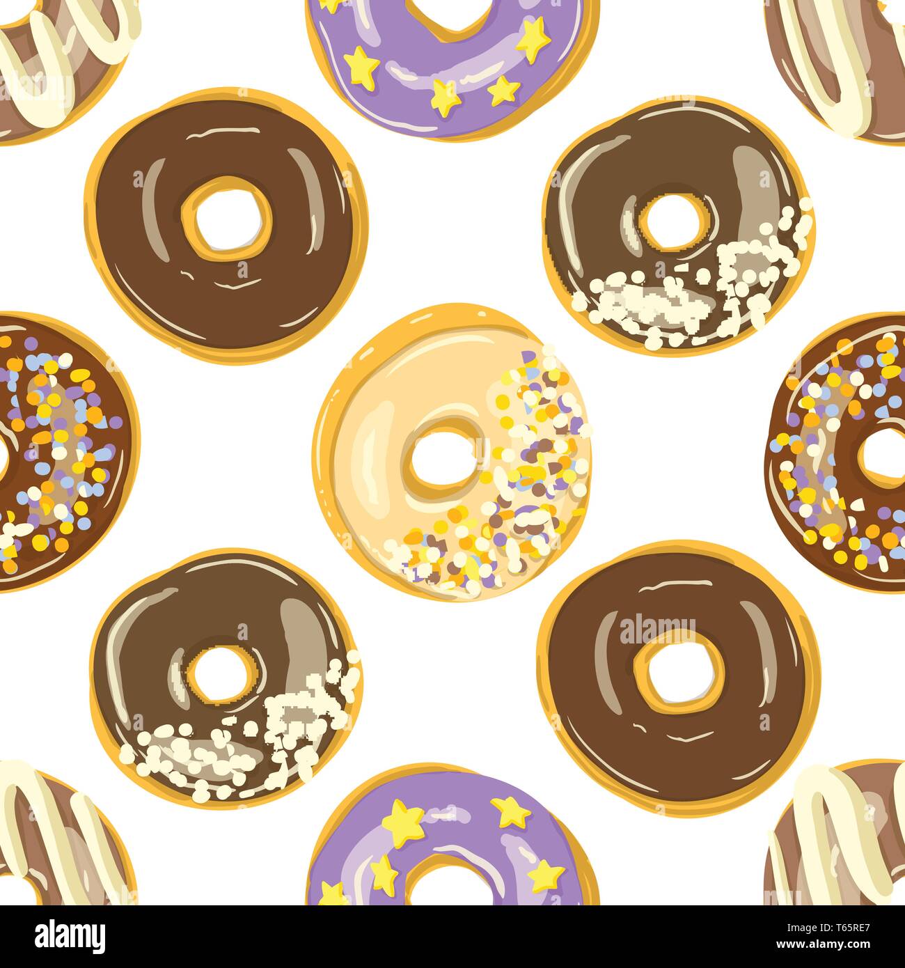 Glazed Donuts seamless pattern. Bakery Vector illustration. Top View ...