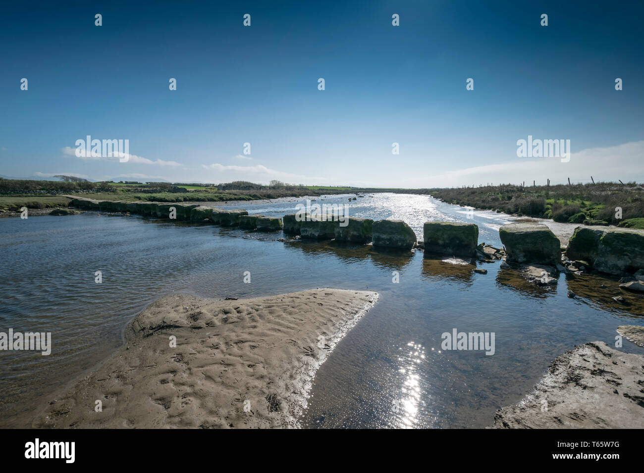Stepping stones on the Afon Braint river near Dwyran village on